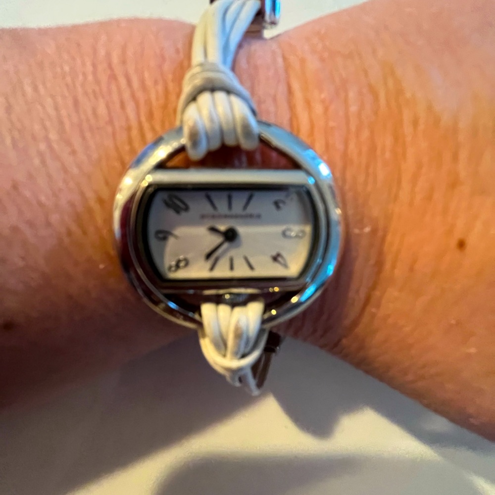 BCBG Max Azria Leather Banded Watch with Silver Hardware and Face